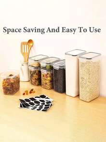 VOOVA 48pcs Sealed Food Storage Containers With LIDS - Lunch Boxes Ideal For Organizing And Storing Grains, Rice, Pasta, Tea, Nuts And Coffee Beans In A Kitchen Pantry - Can Be Used For Dishwasher Washing, Including Labels And Markers - Black and White - View 4