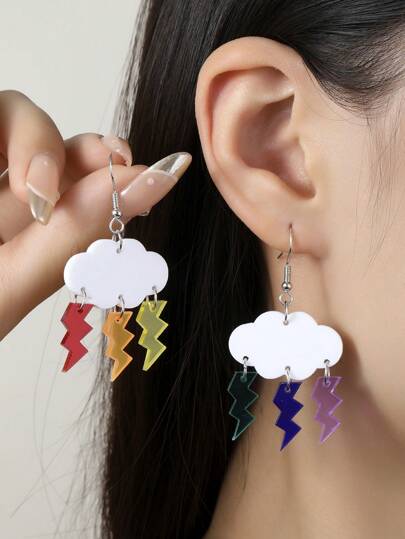 1Pair Joyful Celebration Rainbow Color Acrylic Cloud Lightning Shape Drop Earrings For Women Girl LGBT Lover For Party Pride Month Jewelry Accessories