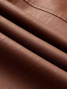 Jachetă bărbătească 1 buc, jachetă de motocicletă de primăvară/toamnă, jachetă din piele PU cu fermoar și croială lejeră - Kaki - Vizualizare 6