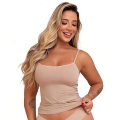Blusa Segunda Pele Regata Feminina Básica Neutra Usar de Baixo de Roupa Não Marca Sutiã Zero Transparência Thais