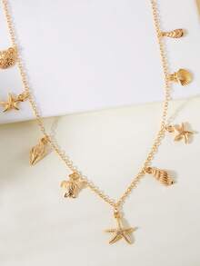 1pc Fashion Starfish, Shell, Turtle Pendant Necklace For Women, Versatile For Daily Wear And Holidays, Summer - Gold - View 3