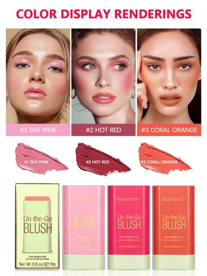 lakerain 1 pièce de 19g, Bâton de fard à joues rotatif, bâton de fard à joues crème-en-poudre en rouge, rose, avec des effets hydratants et mat pour les joues et les lèvres