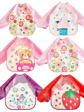 1pc Children's Long Sleeve Waterproof Smock, Suitable For 1-3 Years Old, PVC Material, Hand Wash Only, Random Color