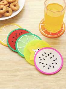 6 Stücke zufällige helle Fruchtmotive PVC Untersetzer - rutschfeste und hitzebeständige Getränkeuntersetzer für Tische, Tresen, Wohnzimmertische und Küche, Schulmaterialien