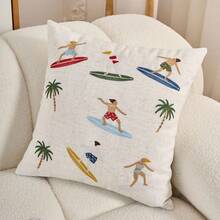 1 Vỏ gối thêu họa tiết lướt sóng mùa hè, trang trí nhà theo chủ đề bãi biển cho trại lướt sóng, phòng khách, phòng ngủ, hiên nhà, cảnh bờ biển, phong cách hiện đại (Không bao gồm ruột gối) - trắng - Xem 9