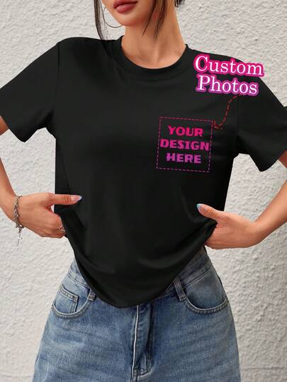 Camiseta personalizada para mujer - Agrega tu foto (paisaje/insignia/pareja/familia/selfie/mascota, etc.), diseña tu camiseta impresa personalizada como regalo para tu novia, camiseta de pareja, etc. También es un regalo ideal para él, novio, familia, amigos, adecuado para cumpleaños, vacaciones/festivales, escuela/competencia, deportes/escalada, actividades al aire libre, selección de temporada, camiseta suelta y cómoda personalizada para el verano