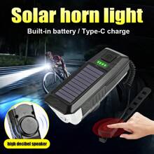 Novo Farol de Bicicleta LED, Farol de Bicicleta Recarregável por Energia Solar, 3 Modos - Regulável, Buzina Alta, Lanterna de Emergência em Material ABS, Iluminação de Segurança Noturna para Ciclismo, Conjunto de Farol Dianteiro e Lanterna Traseira de Bicicleta Recarregável por USB de Alta Capacidade de Bateria