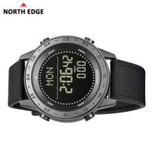 NORTH EDGE 1 Stück Herren Multifunktions Sportuhr - Gehäuse aus Legierung, Alarm, Schrittzähler, Timer, Kalorienanzeige, Kompass, Metronom, wasserdicht