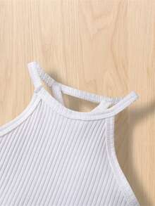 Traje de pantalón para niña, informal, tejido de calle, chaleco de verano, pantalones vaqueros largos con bolsillos - Blanco - Ver 3