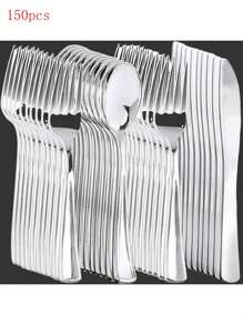 150pcs/75pcs Decorative Silverware Set (Plastic) - Including 50pcs Forks, 25pcs Knives, 25pcs Tablespoons - Reusable Wedding Cutlery Set For Dining, Parties, Dinners, Weddings, Kitchen And Valentine's Day,School Supplies