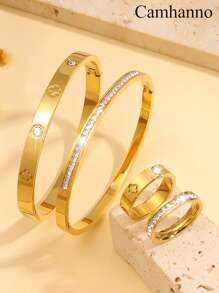 4 Peças Conjunto de Pulseiras e Anéis de Aço Inoxidável Moda Criativa, Para Família, Ente Querido, Presentes de Feriado, Presentes de Natal, Presentes de Aniversário