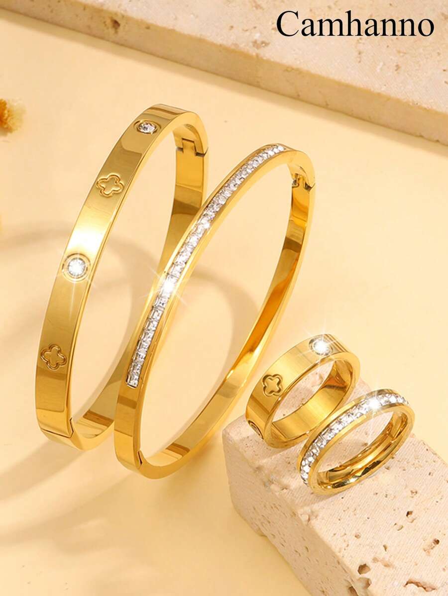 4 Peças Conjunto de Pulseiras e Anéis de Aço Inoxidável Moda Criativa, Para Família, Ente Querido, Presentes de Feriado, Presentes de Natal, Presentes de Aniversário