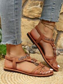 Women's Flat Plus Size Sandals, Summer Fashion Bohemian Beach Slip-On Comfortable Versatile Strap Sandals