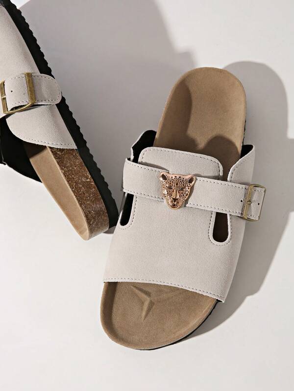 Sandalias planas para mujer, moda playa vacaciones casual con correa ajustable, pantuflas planas para playa y exteriores, verano