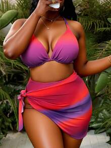 Slaydiva Plus Size Bikini Set, Random Print Summer Beach - Multicolor - View 3