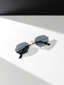 1pc Women's Fashion Metal Geometric Polygon & Chic High-End Personalized Glasses, Suitable For Daily, Commuting, Travel & More - Grey - View 2
