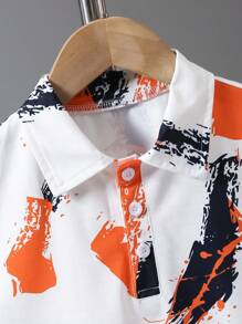 Tween Boy Printed Polo Collar Short Sleeve Knee Length Shorts Set