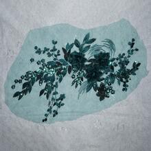 1pc 3D Lace Flower Embroidered Floral Patch, Green & Purple, Decoration For Wedding Dresses, Garments - Multicolor - View 6