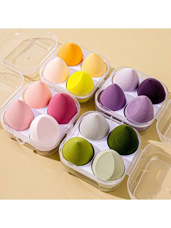 4-Piece Wet And Dry Makeup Sponge Set Blender Beauty Foundation Mixing Sponge For Liquids, Creams And Powders, With Egg Sponge Mixing Box