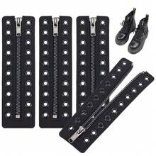 MAGICALCUTDIE PU Leather Lace-In Boot Zipper Inserts Tieless Shoe Laces With Iron Findings Black 17.6x5x0.35cm Hole: 4.8mm - Black - View 1