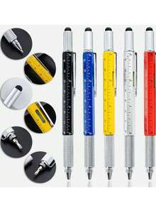 1pc 6-In-1 Multi-Purpose Pen Construction Tool, Gift Tool Pen, Multi-Purpose Pen With Ball Pen, Ruler, Touch Pen, Level, Screwdriver, Pen Tool Small Tool Pen Gift, Suitable For Dad Gift, Christmas And Birthday Presents Back To School - Yellow - View 2