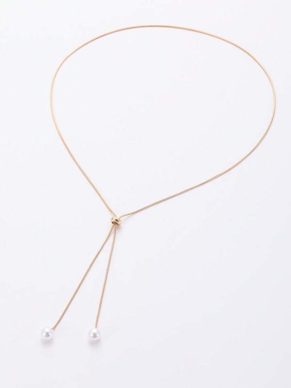 1 pièce Collier chaîne réglable en forme de Y minimaliste avec perle simulée, élégant pour les femmes à porter avec un pull, automne/hiver