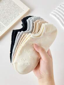 5 Pairs Women's Cute Bow Minimalist Boat Socks/Invisible Socks, Random Colors, Christmas Gift, Suitable For All Seasons, Autumn/Winter