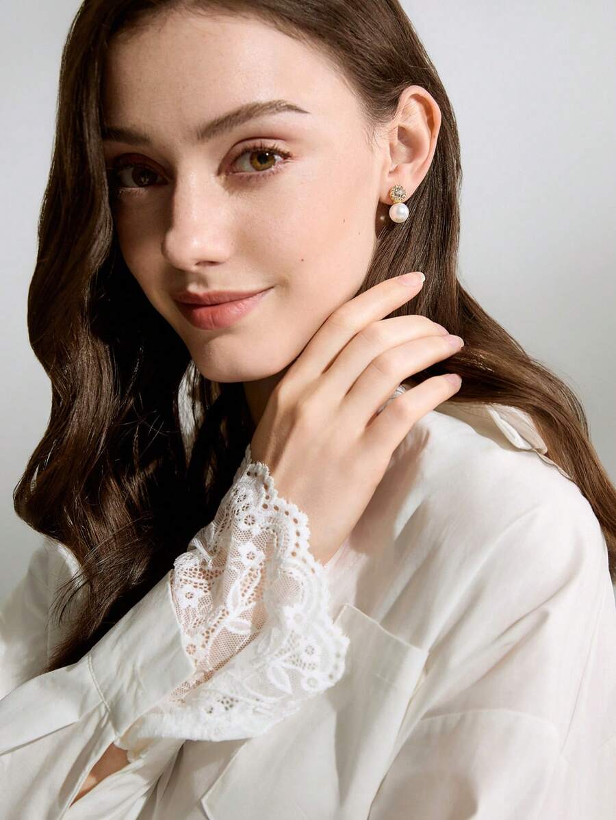 1 par de pendientes de perla falsa y cristal blanco con diseño sencillo y personalizado, elegantes y hermosos, para mujer, joyería, regalo de Navidad e invierno