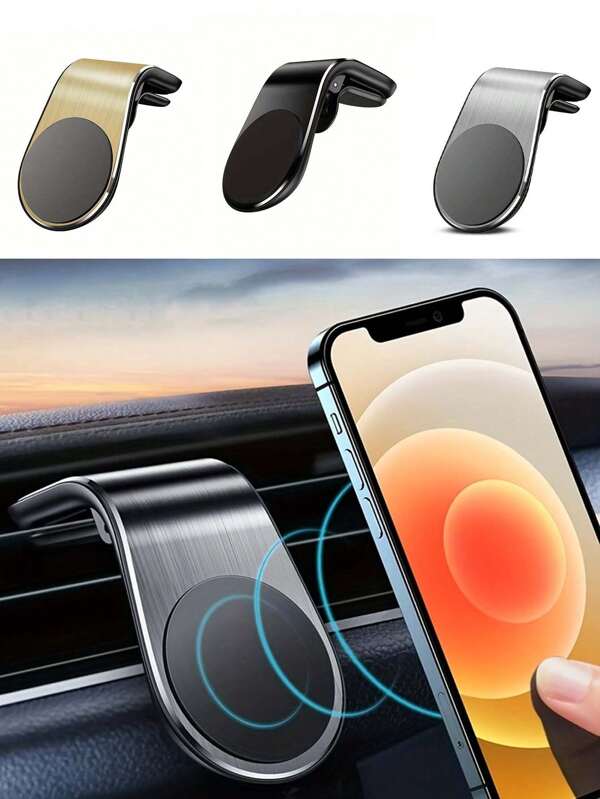 Supporto magnetico per telefono da auto, supporto per telefono da montare sulla bocchetta d'aria, adatto per dispositivi di navigazione dorati, supporto magnetico a forma di L
