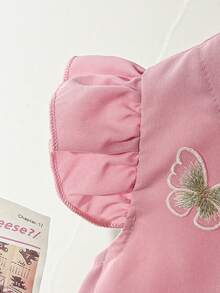 2pcs/Set Girls Solid Color Round Neck Bowknot Fashionable Top And Loose Fit Pants, Cute Casual Outfit - Pink - View 4