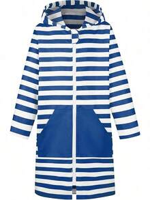 Poncho con capucha y cierre para niños, bata de playa con bolsillo, toalla de baño para niños y niñas - Azul - Ver 2
