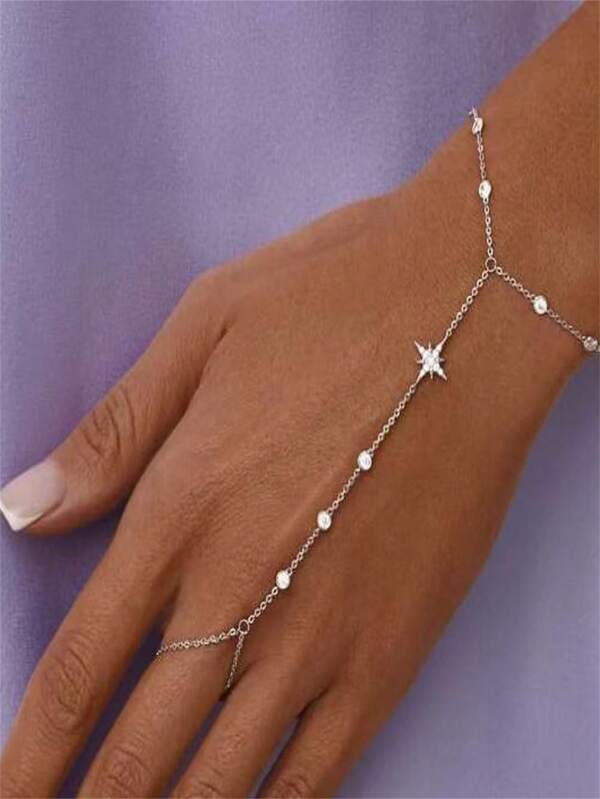 1 pièce Bracelet simple constellation de strass, style géométrique étoile multifonction mode décontractée bohème, bracelet en cuivre lié