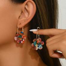 1 par de pendientes acrílicos con colgantes florales coloridos para mujeres, adecuados para regalos y uso diario