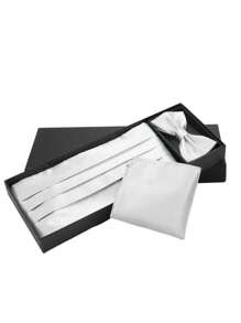 3pcs/Set Holiday Gift Men's Formal Suit Accessories Include Cummerbund + Bow Tie + Pocket Square, Solid Color Groomsman Business Banquet Decor High-End Classic Versatile Gift Box Set