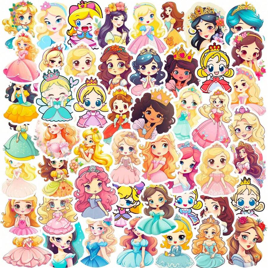 50/100Pcs Princess Stickers, Vinyl Waterproof Stickers For Laptop, Skateboard, Water Bottles, Computer, Phone,Cartoon Stickers For Teens Adults,School Supplies,Back To School - Multicolor - View 1