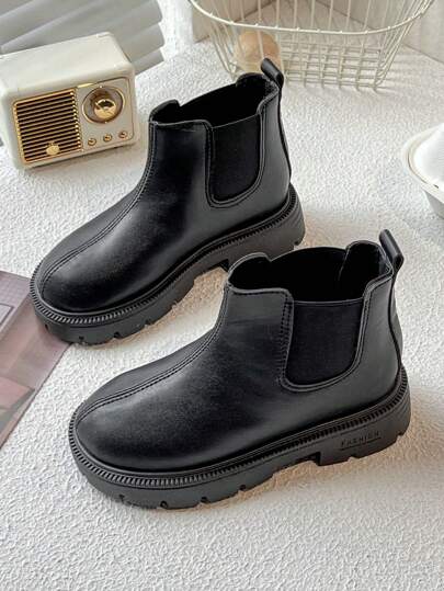 Girls Faux Leather Material No Round Toe Mid Top No Thick Sole Cool Casual Style Boots Daily Travel, Autumn And Winter, Shopping And Other Occasions