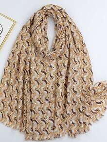 1pc Women's Lightweight Foil Geometric & Leopard Print Pattern Scarf, Summer Shawl - Multicolor - View 14