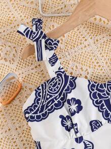 2 peças/Conjunto Casual de Meninas Pré-adolescentes com Laço e Conjunto de Calça Reta de Cintura Alta, Adequado para Férias na Praia, Verão