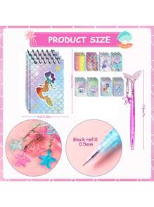 2/4/8/16 Pièces Faveurs de fête de la Sirène, Mini Cahiers Spirales de Sirène et Stylos Queue de Poisson, Cadeau de Récompense, Cadeaux d'Anniversaire (Aléatoire)