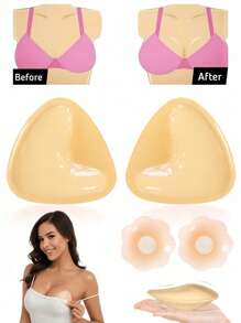1Pair Double-Sided Sticky Bra Inserts,Snowy Sticky Bra Inserts,Sticky Bra Push Up, Self Adhesive Pads Ultra Instant Lift Bra, Push Up Bikini Pads For Sports Bra Swimsuit