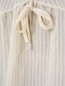 Women Elegant Knotted Ribbed Collar Blouse, Solid Color, Beach - Beige - View 3