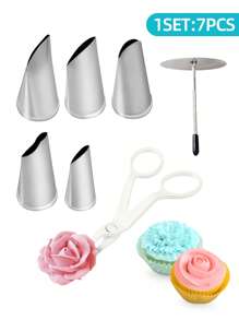 2/7-teiliges Kuchen Dekorationsset - Rose Spritzdüsen, Spritznagel, Spritzbogen, Kuchen Spritztüllen, Cupcake Förmchen, Backform, Backutensilien, Kuchendekorationstools, Butterkekse, Küchenhelfer