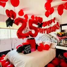 49 件红色生日快乐气球套装，16 英寸红色乳胶花瓣气球，18 英寸铝箔心形气球 + 配件，适用于婚礼、求婚、周年纪念、情人节、生日装饰 - 彩色 - 查看 7