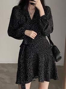 Vestido de verano sencillo y elegante para mujer con diseño de lunares, adecuado como regalo para madre o hermana. - Negro - Ver 5