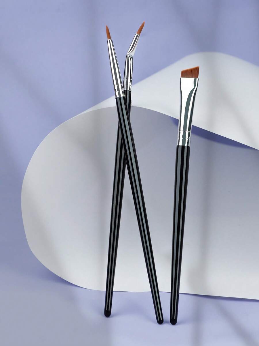 3 件套眼部化妆刷套装 - 超细眼线刷、斜角眼线刷、精准凝胶眼线刷、超细弯曲化妆刷（直刷、斜刷、弯刷），适合初学者
