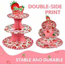 1pc Strawberry Cupcake Stand - Berry Sweet Birthday Party Decorations, 3 Tier Round Strawberry Themed Dessert Tower Stand, Cupcake Holder Stand For Sweet One Birthday Party Decorations