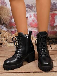 Botas de tobillo con plataforma, impermeables, con cremallera lateral, tacón grueso, estilo punk, moda y cómodas para motocicleta, para mujeres