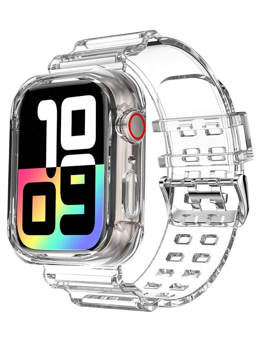 2-In-1 Crystal Clear Watch Band And Case With Bumper Compatible With Apple Watch 38/40/41/42/44/45/46/49mm, Fashion Sport Protective Replacement Wristband Compatible With Apple Watch Series 11/10/9/8/7/6/5/4/3/2/1/Se For Men And Women Glacier Clear Watch Band And Case