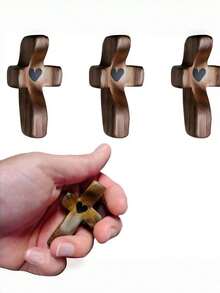 10/5/3 件装木质十字架胸针，宗教风格，黑胡桃木拇指十字架造型，黑色胡桃木拇指图案，5厘米实木小手柄，减压手柄，教堂复活节装饰钥匙吊坠饰品，棕榈十字架胡桃木手工饰品，立体装饰，圣诞装饰，家居圣诞礼物，圣诞装饰品