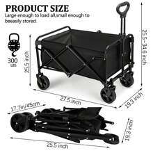300LB Collapsible Wagon Cart With Foldable Tail Drag & Fixed Handle Clip Outdoor